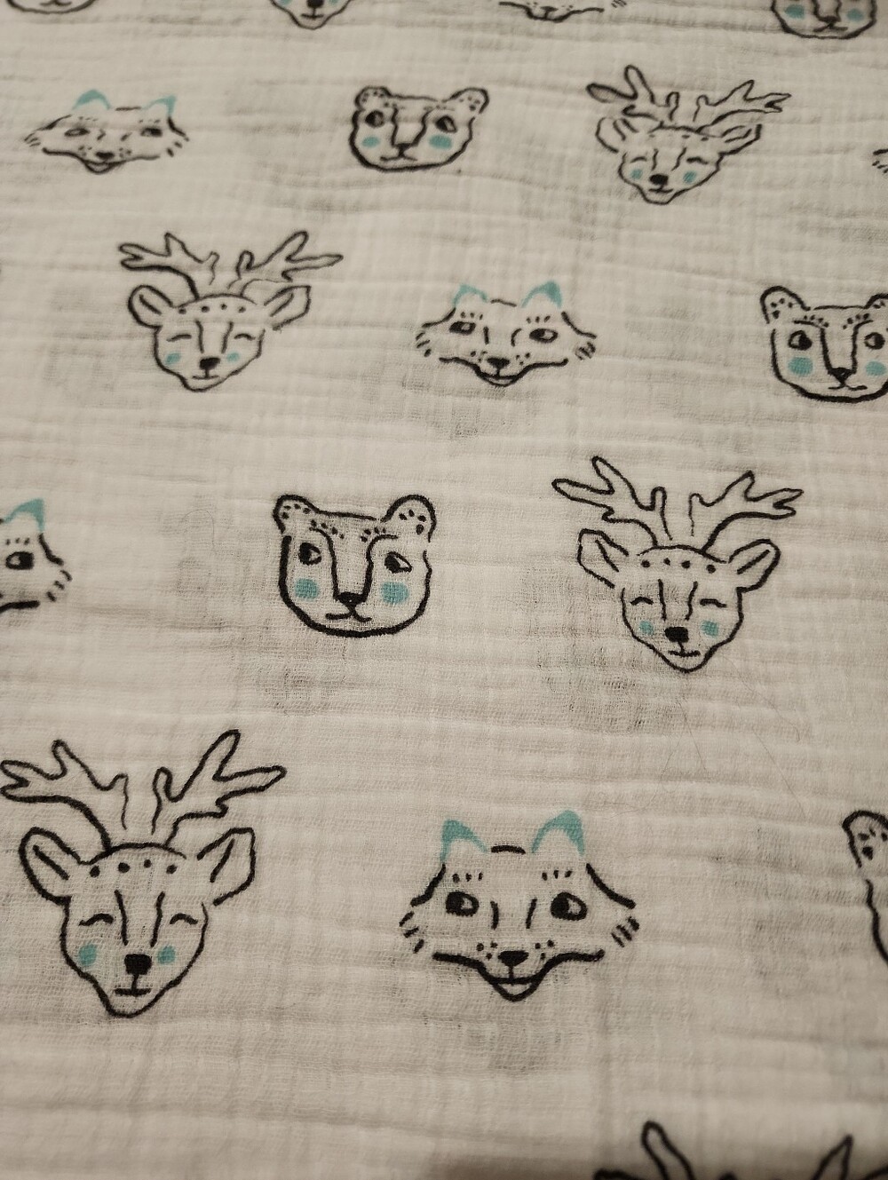 Aden Anaias White Muslin Swaddle Teal Accent Animal Faces Deer